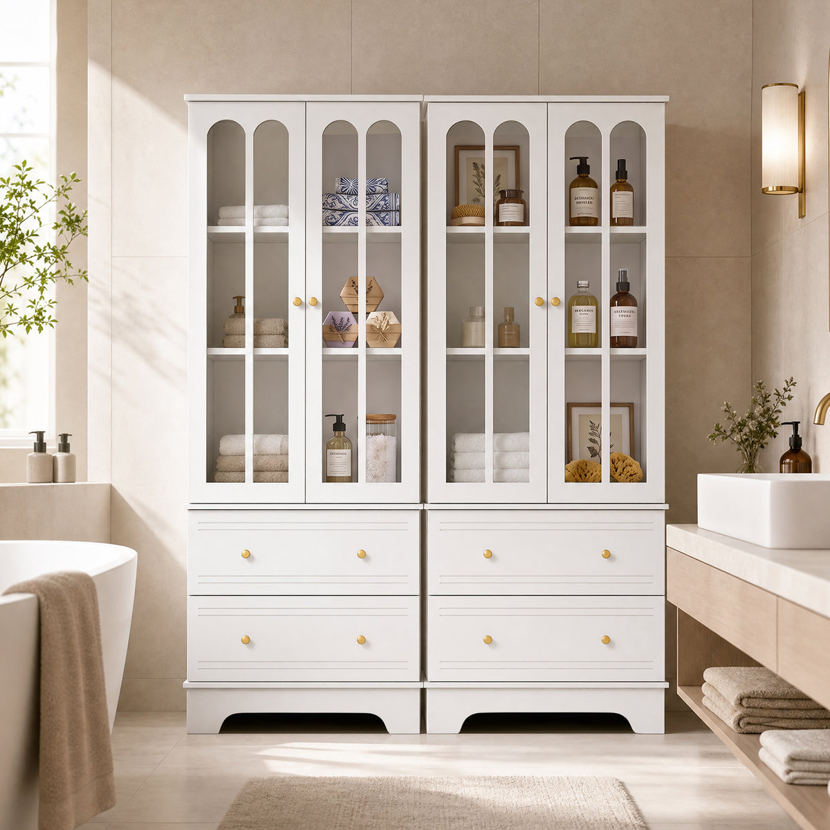 3-Tier Display Storage Cabinet with Metal Handles for Living Room