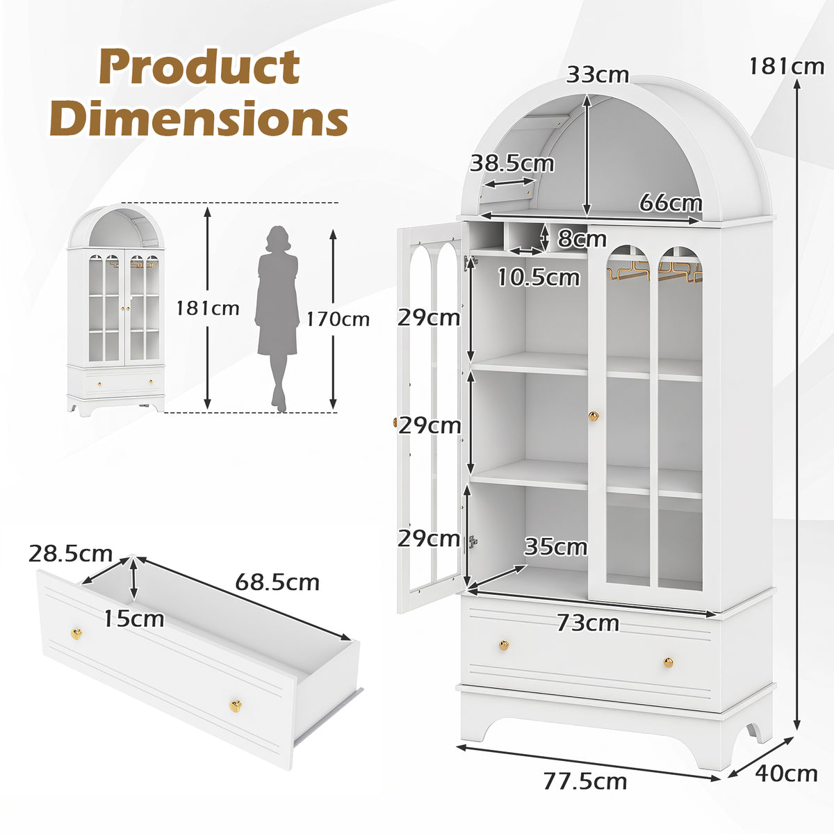 Giantex 181 CM Arched Cabinet, 4-Tier Wooden Kitchen Pantry Cabinet