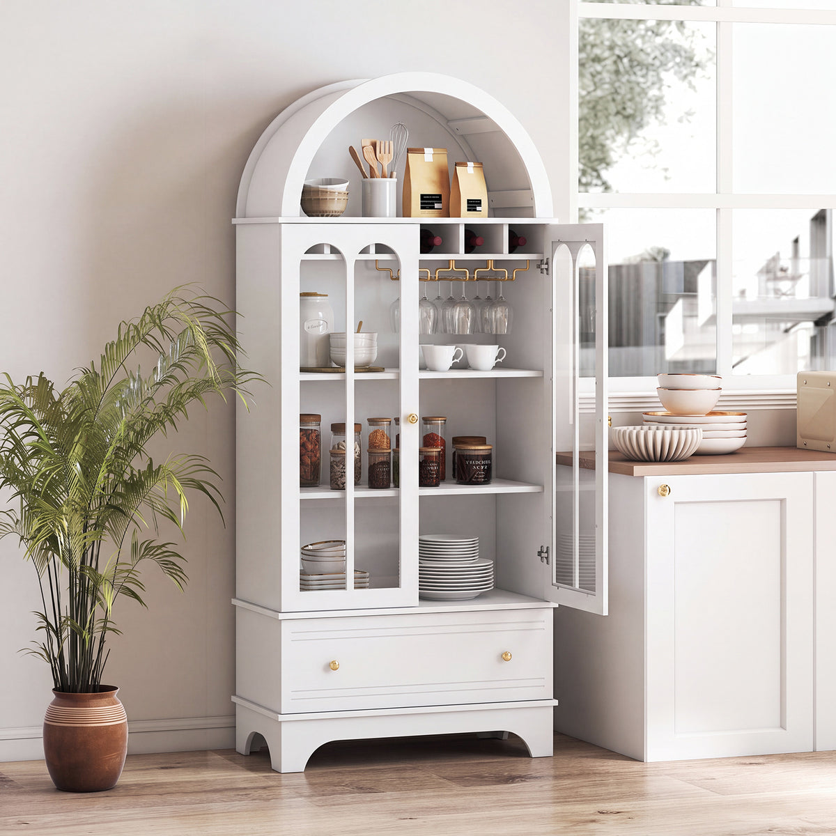 Giantex 181 CM Arched Cabinet, 4-Tier Wooden Kitchen Pantry Cabinet