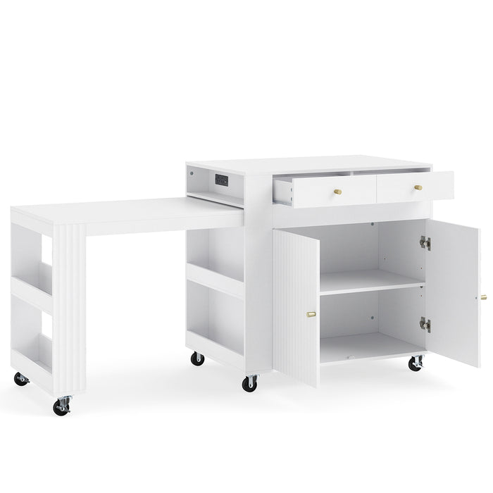 Giantex Kitchen Island w/Extendable Dining Table & Power Outlet