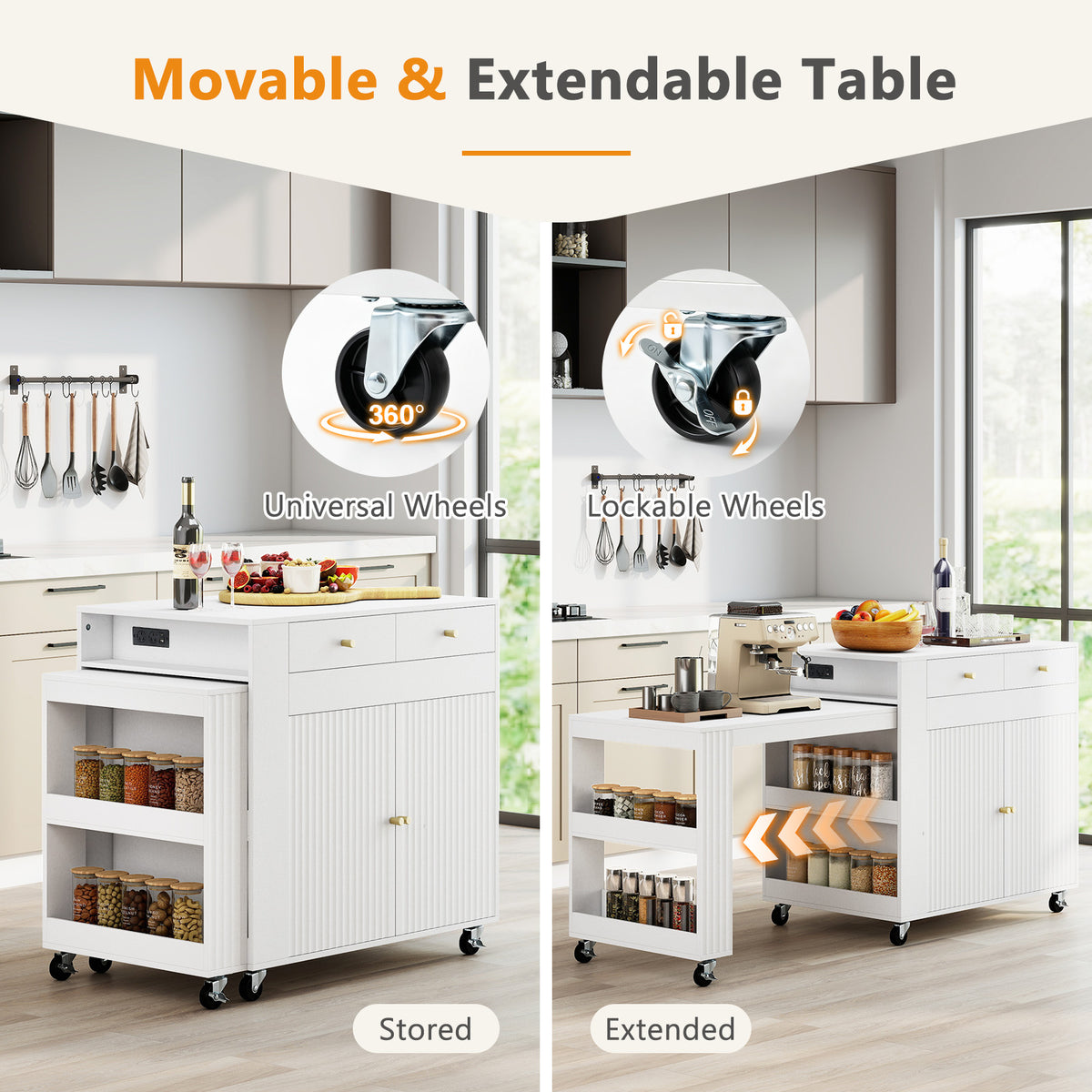 Giantex Kitchen Island w/Extendable Dining Table & Power Outlet
