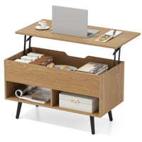 80cm Lift Top Coffee Table, Modern Wooden Lift Top Dining Table w/ Hidden Storage Compartment & 2 Storage Shelves