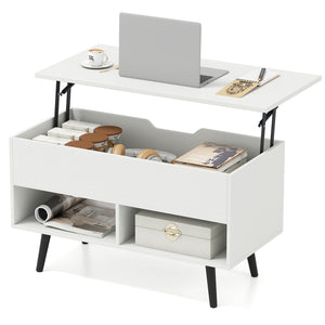 80cm Lift Top Coffee Table, Modern Wooden Lift Top Dining Table w/ Hidden Storage Compartment & 2 Storage Shelves