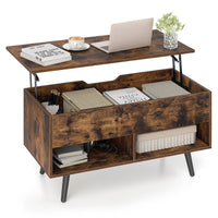 80cm Lift Top Coffee Table, Modern Wooden Lift Top Dining Table w/ Hidden Storage Compartment & 2 Storage Shelves