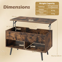 80cm Lift Top Coffee Table, Modern Wooden Lift Top Dining Table w/ Hidden Storage Compartment & 2 Storage Shelves