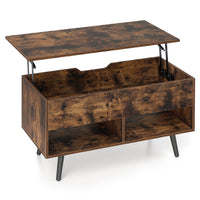 80cm Lift Top Coffee Table, Modern Wooden Lift Top Dining Table w/ Hidden Storage Compartment & 2 Storage Shelves