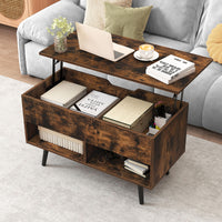 80cm Lift Top Coffee Table, Modern Wooden Lift Top Dining Table w/ Hidden Storage Compartment & 2 Storage Shelves