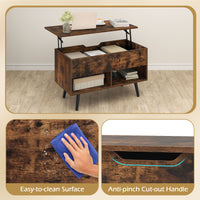 80cm Lift Top Coffee Table, Modern Wooden Lift Top Dining Table w/ Hidden Storage Compartment & 2 Storage Shelves