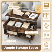80cm Lift Top Coffee Table, Modern Wooden Lift Top Dining Table w/ Hidden Storage Compartment & 2 Storage Shelves