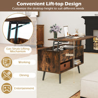 80cm Lift Top Coffee Table, Modern Wooden Lift Top Dining Table w/ Hidden Storage Compartment & 2 Storage Shelves