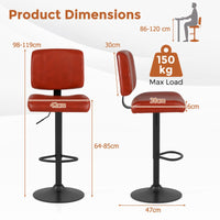 Modern Swivel Bar Stools Set of 2 with Adjustable Height and PU Leather Padded Seat