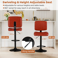 Modern Swivel Bar Stools Set of 2 with Adjustable Height and PU Leather Padded Seat