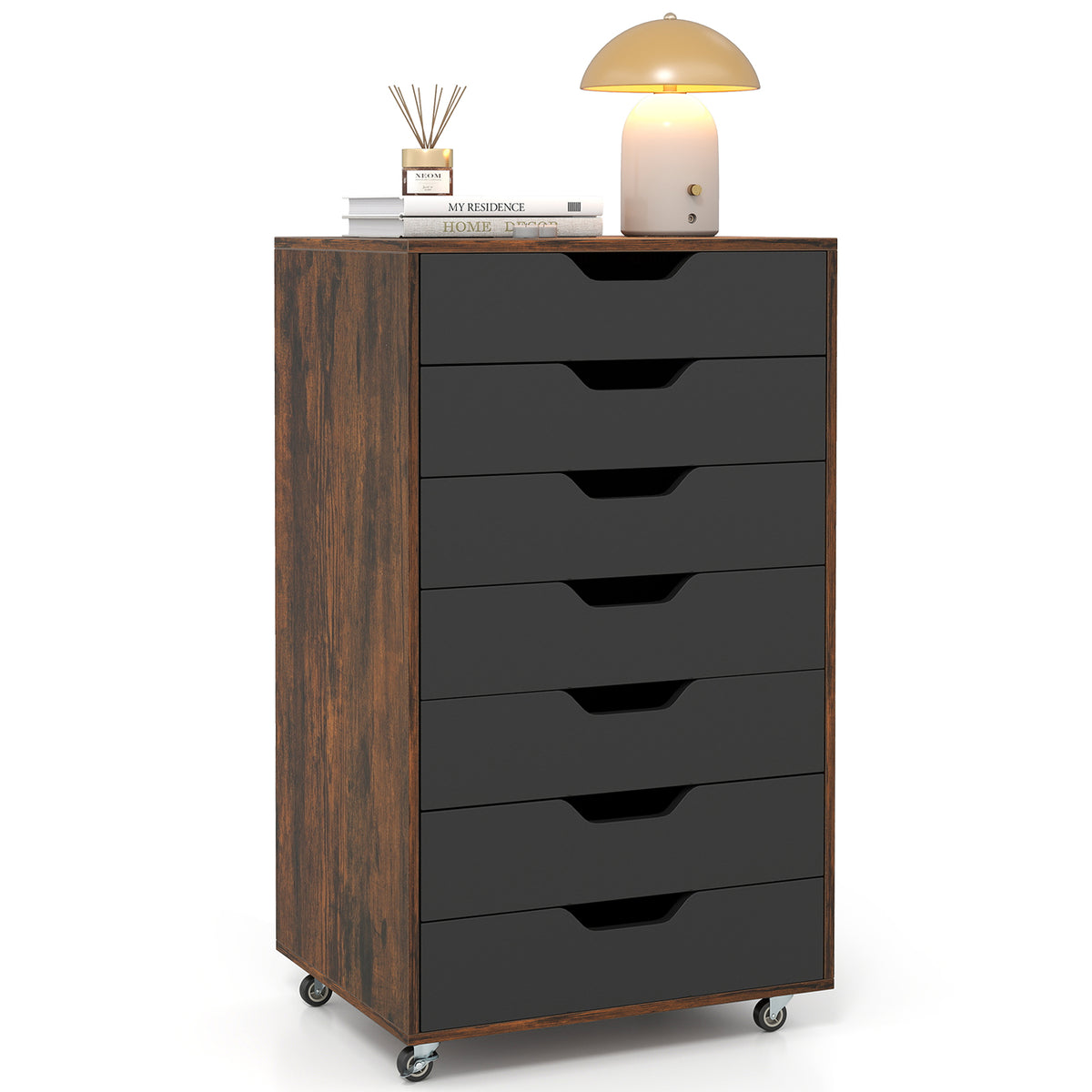 7-Drawer Storage Cabinet with 4 Universal Casters for Office
