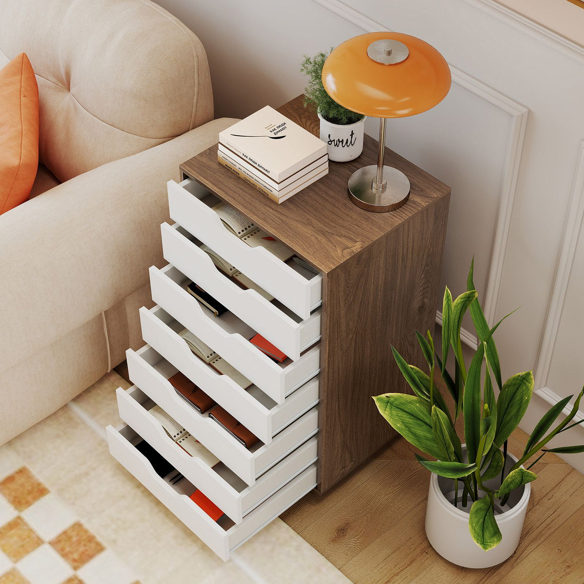 7-Drawer Storage Cabinet with 4 Universal Casters for Office