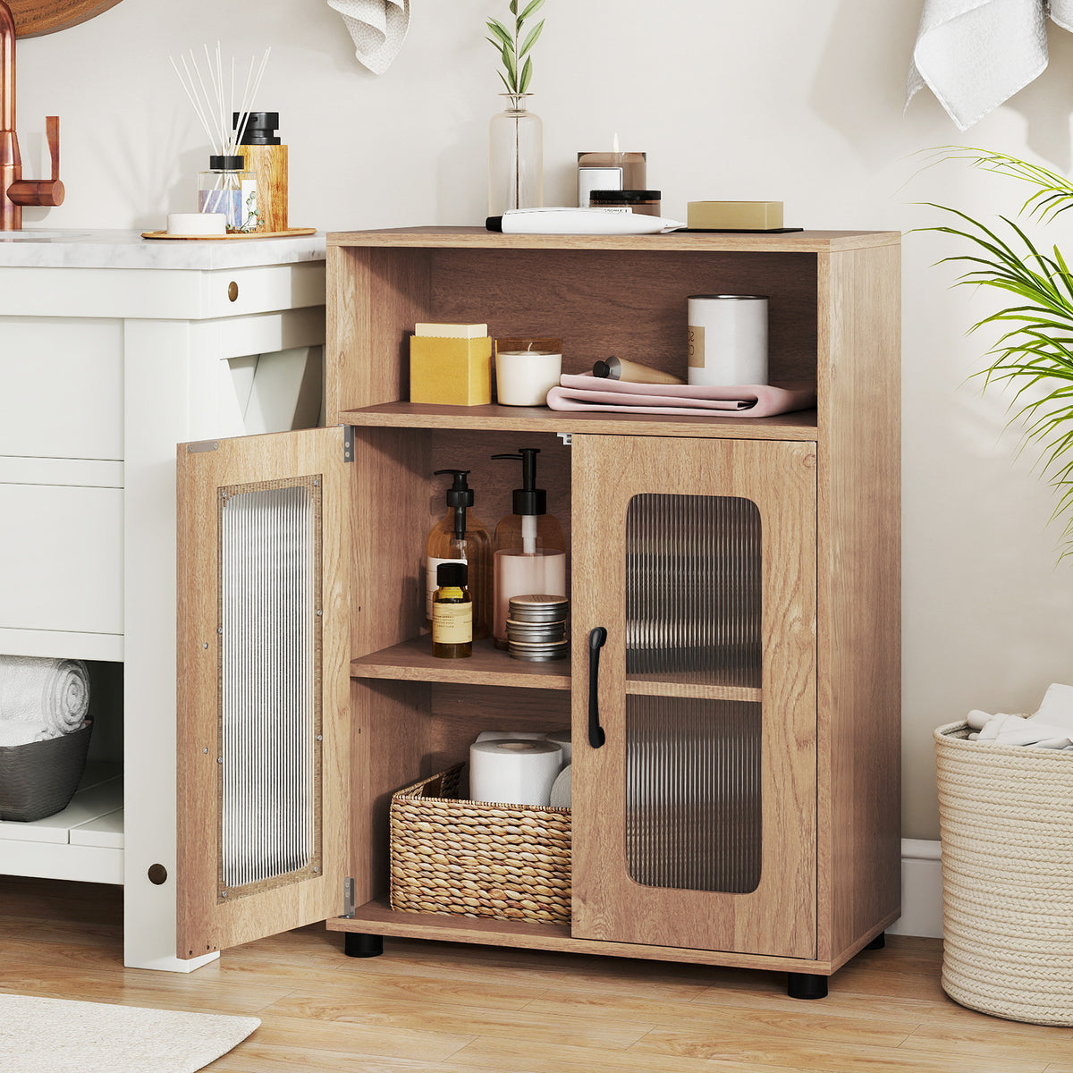 Bathroom Cabinet with 2 Doors and 3-Level Adjustable Shelf