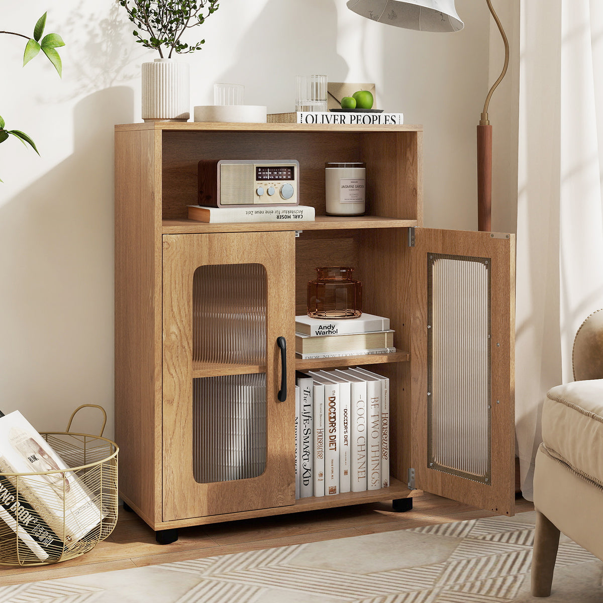 Bathroom Cabinet with 2 Doors and 3-Level Adjustable Shelf