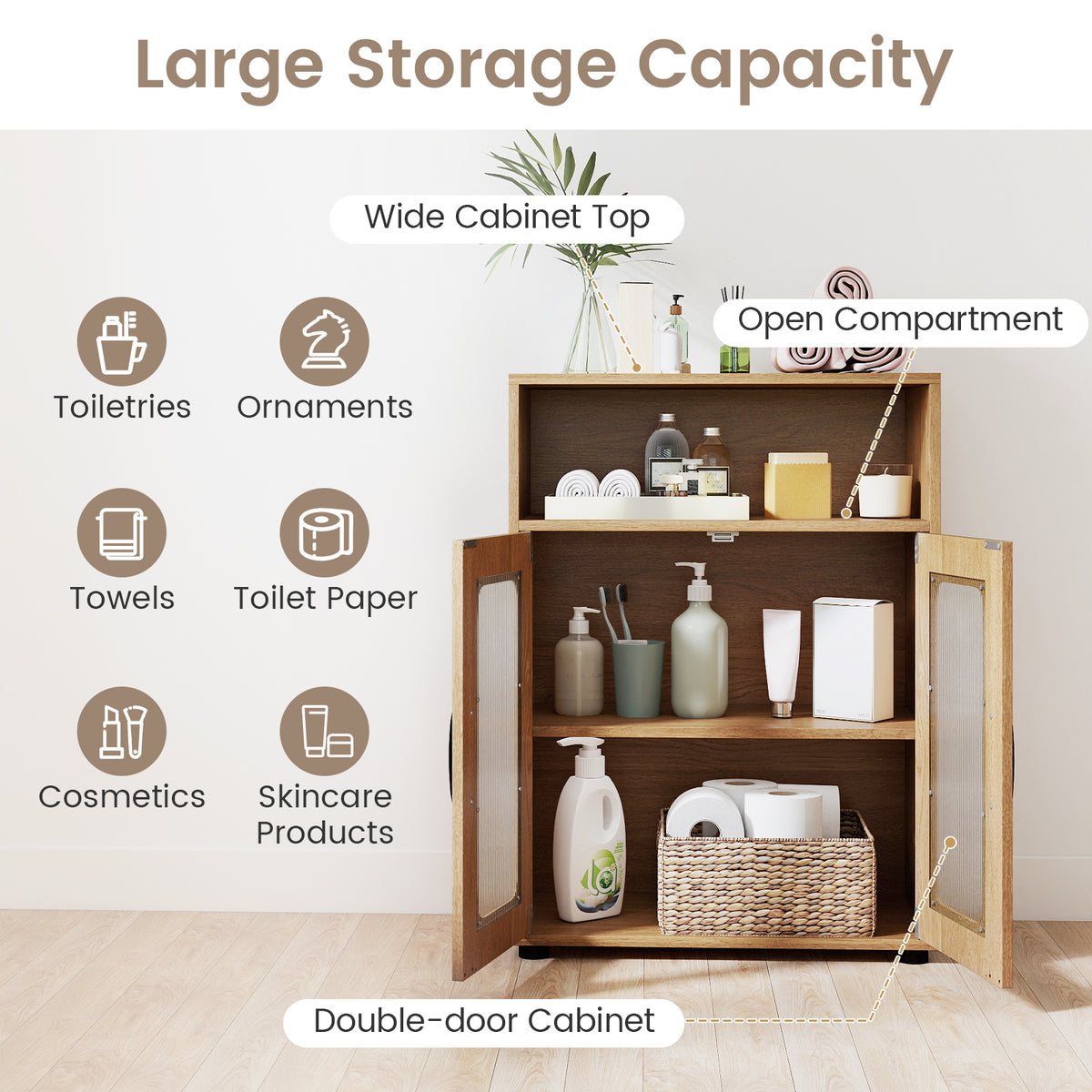 Bathroom Cabinet with 2 Doors and 3-Level Adjustable Shelf