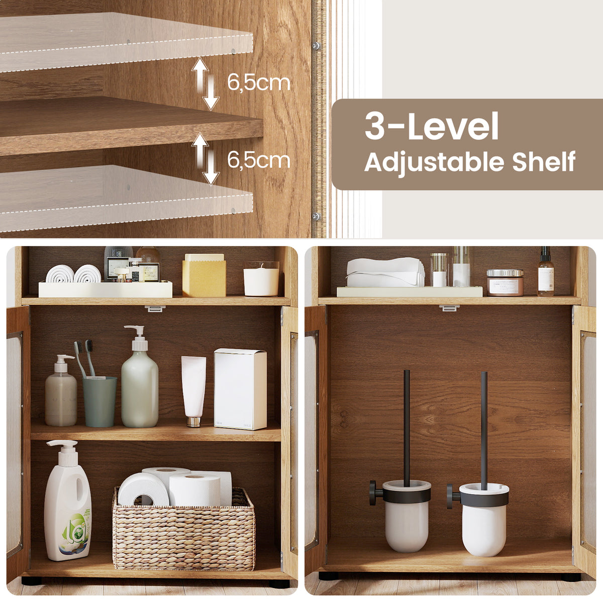 Bathroom Cabinet with 2 Doors and 3-Level Adjustable Shelf