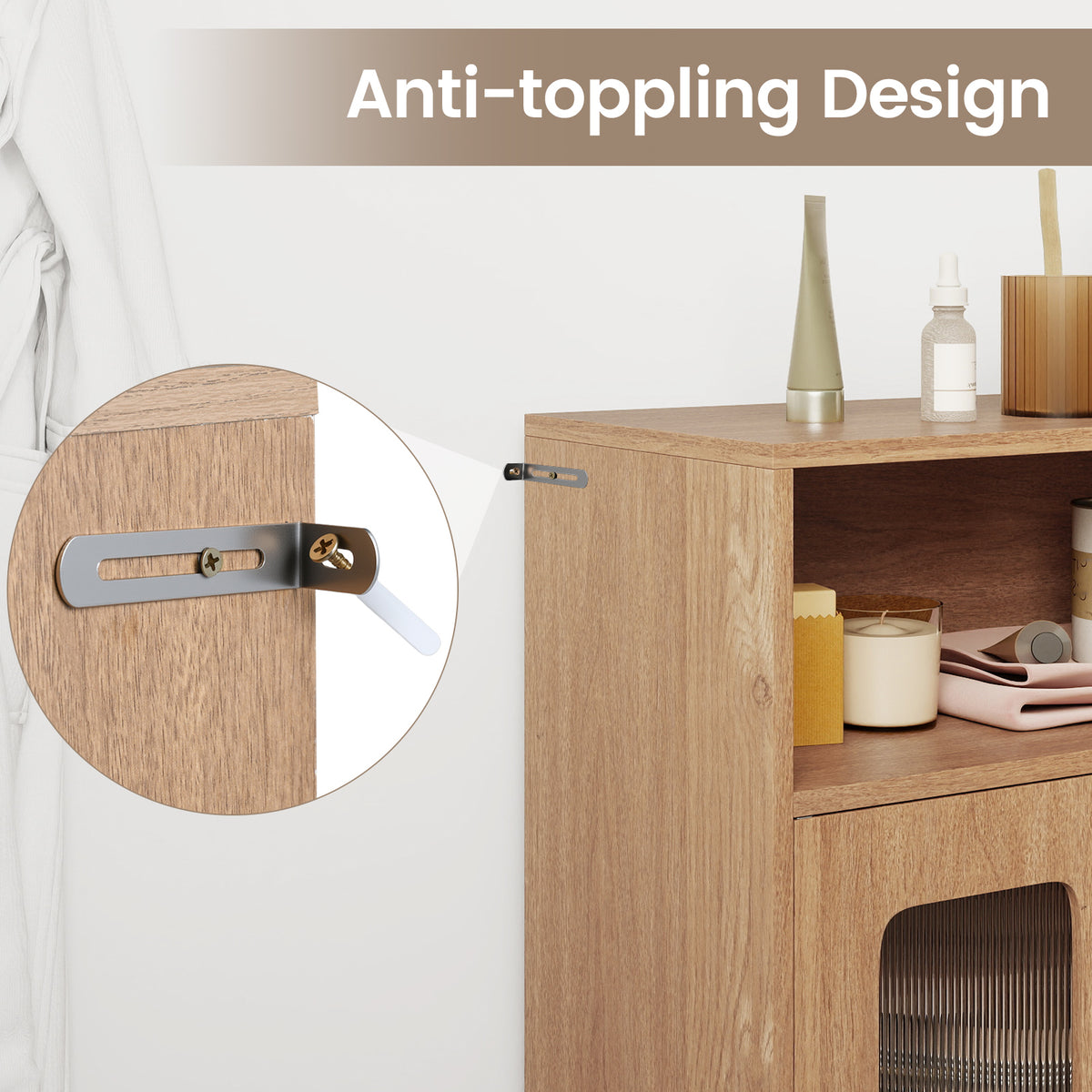 Bathroom Cabinet with 2 Doors and 3-Level Adjustable Shelf