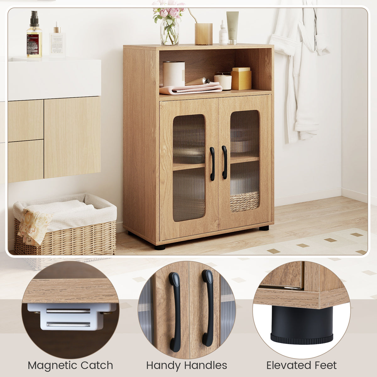 Bathroom Cabinet with 2 Doors and 3-Level Adjustable Shelf