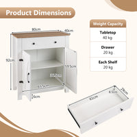 Farmhouse Buffet Cabinet 80cm with Adjustable Shelf and 2 Barn Doors