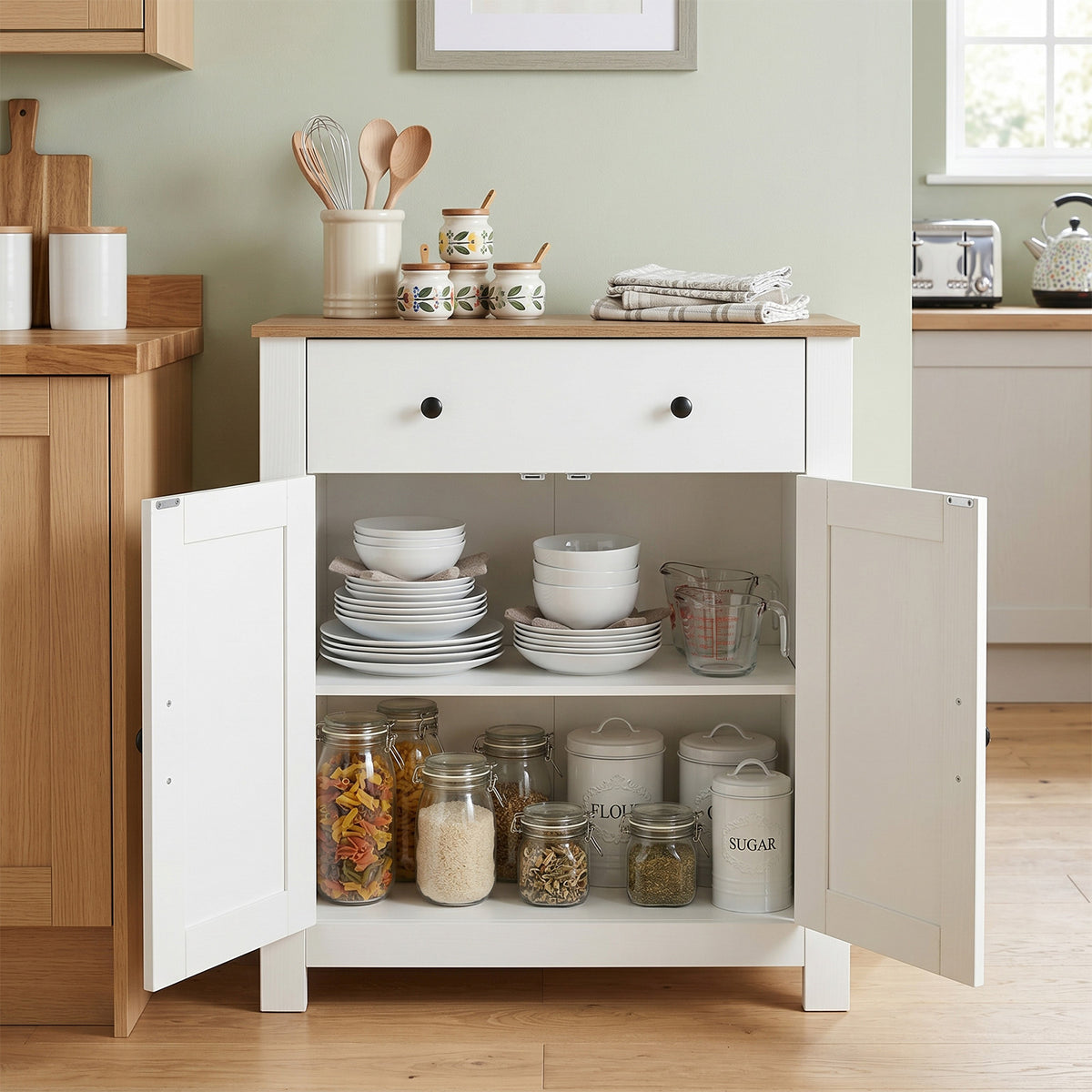 Farmhouse Buffet Cabinet 80cm with Adjustable Shelf and 2 Barn Doors