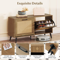 Giantex Rattan Shoe Storage Cabinet with 2 Flip Drawers