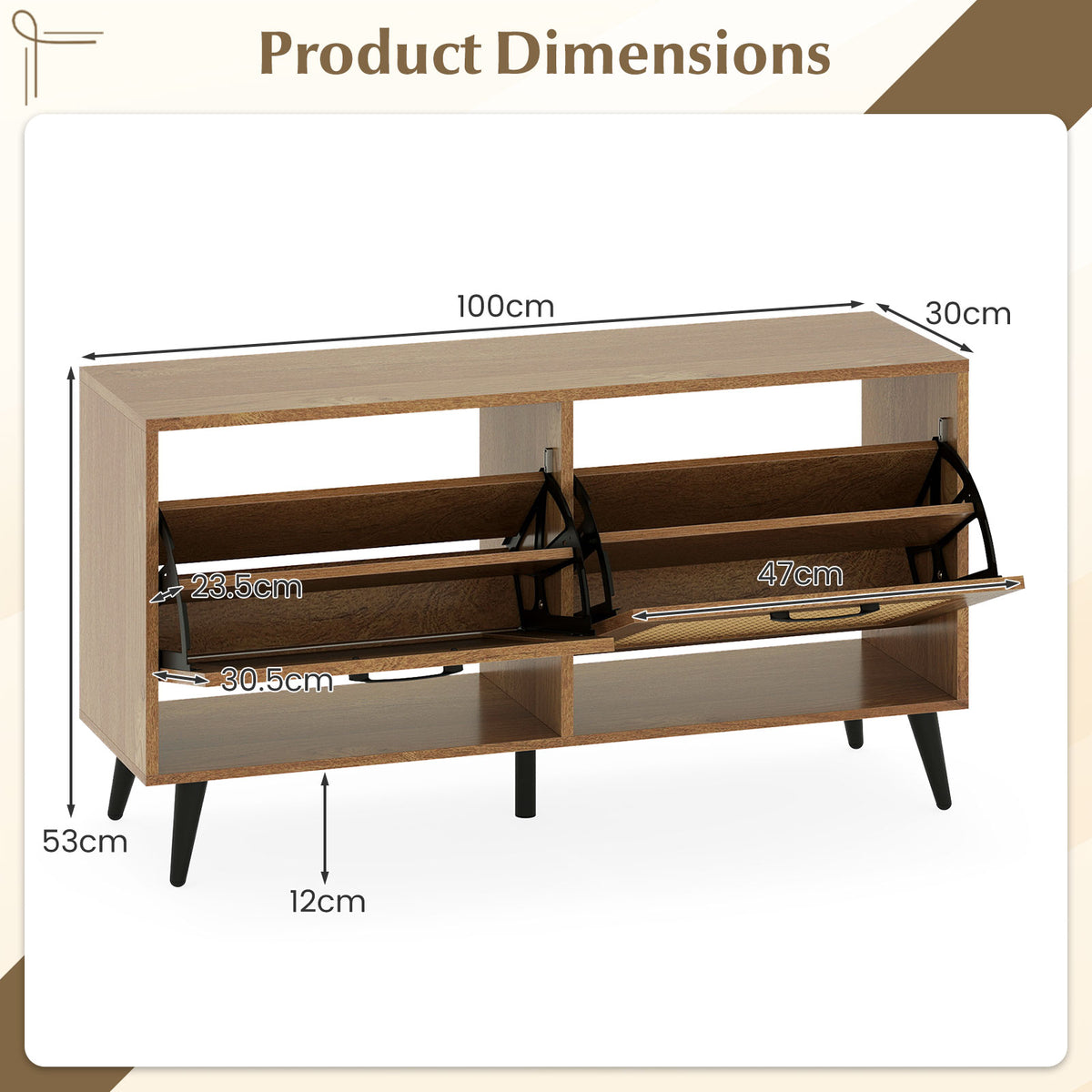 Giantex Rattan Shoe Storage Cabinet with 2 Flip Drawers
