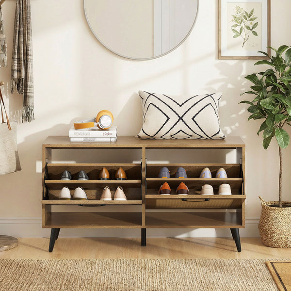 Giantex Rattan Shoe Storage Cabinet with 2 Flip Drawers
