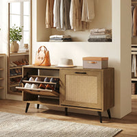 Giantex Rattan Shoe Storage Cabinet with 2 Flip Drawers