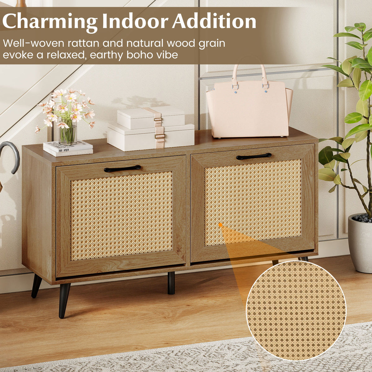 Giantex Rattan Shoe Storage Cabinet with 2 Flip Drawers