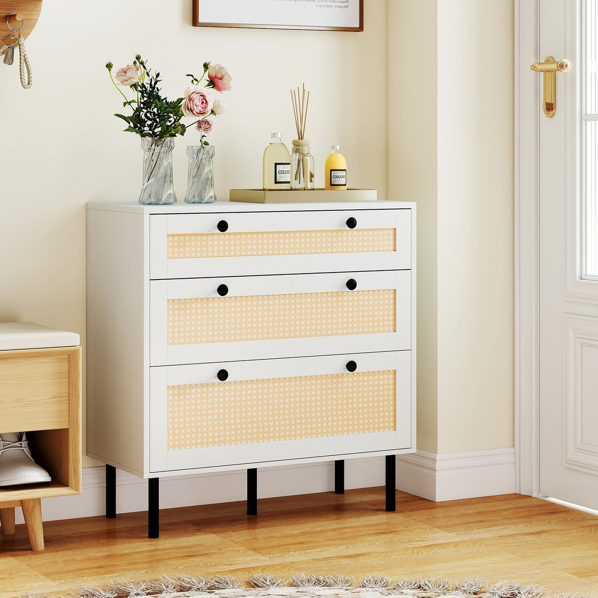 Giantex 3-Drawer Dresser, Rattan Drawer Chest