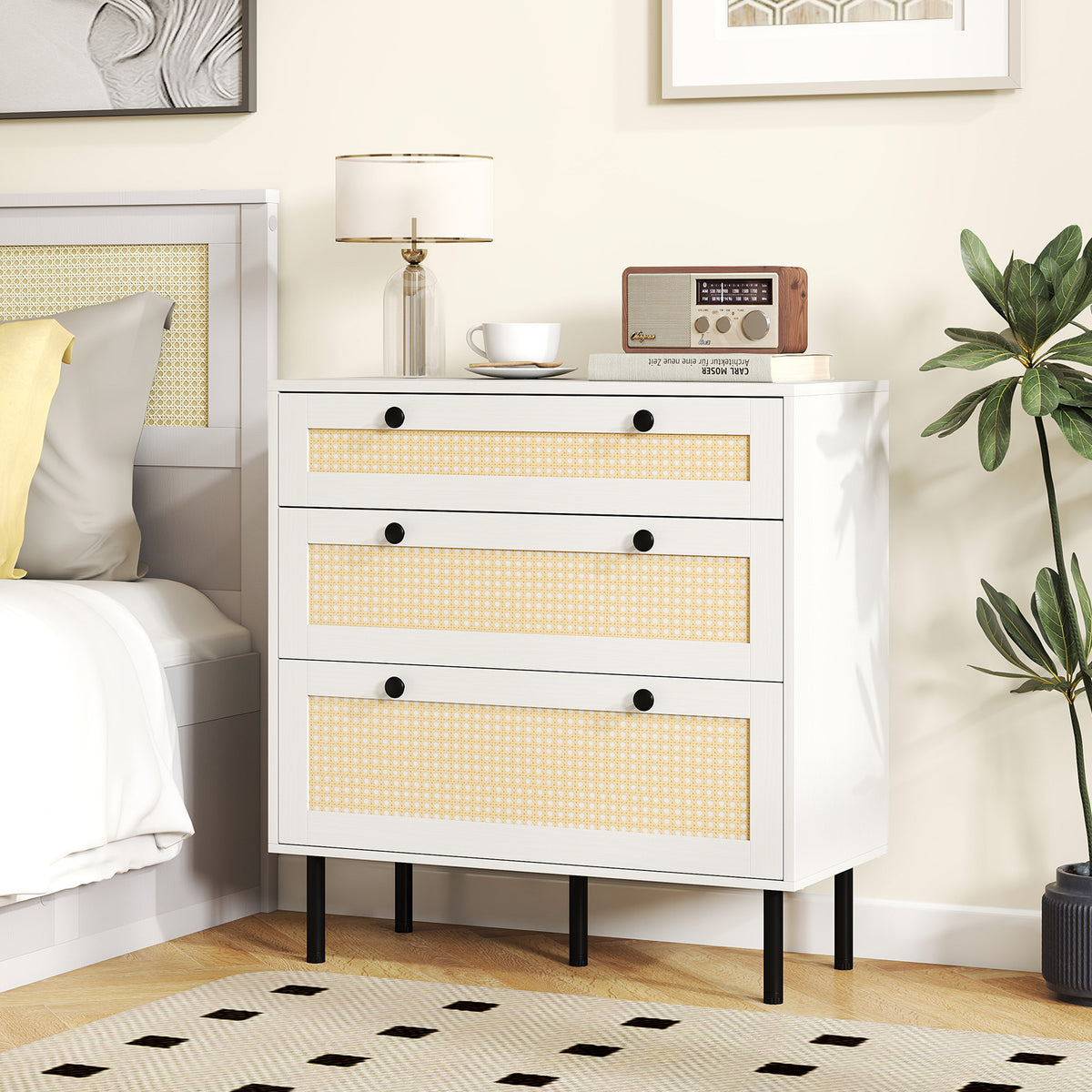 Giantex 3-Drawer Dresser, Rattan Drawer Chest
