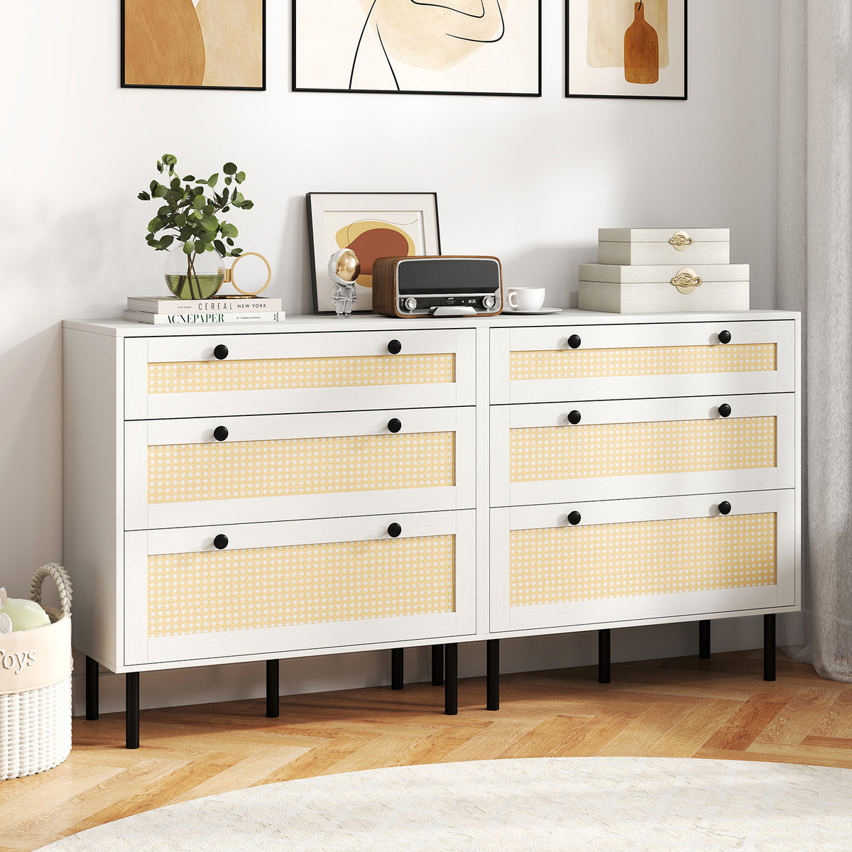 Giantex 3-Drawer Dresser, Rattan Drawer Chest