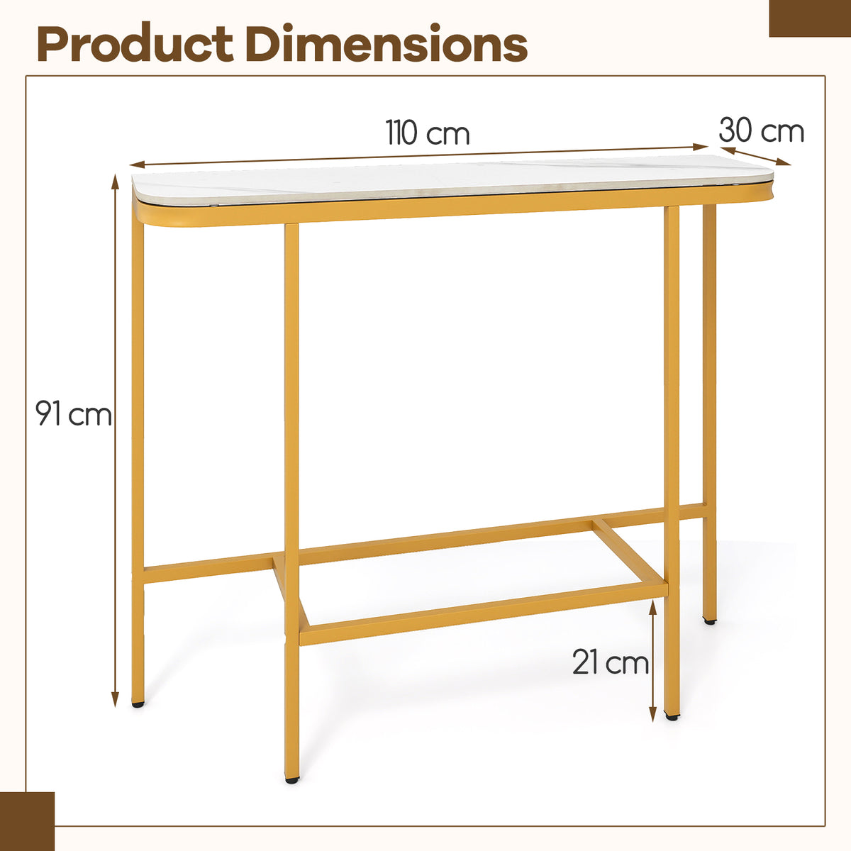 Modern Sofa Console Table with Faux Marble Top and Metal Frame