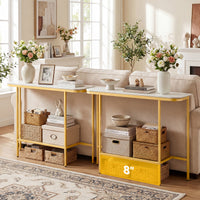 Modern Sofa Console Table with Faux Marble Top and Metal Frame