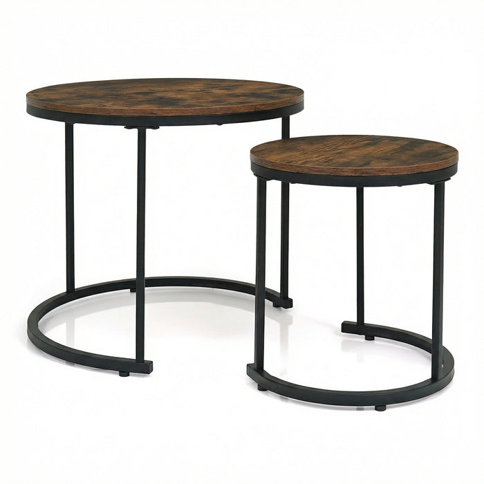 Giantex Set of 2 Compact Stacking Side Tables w/Wooden Tabletop & Powder-Coated Steel Frame