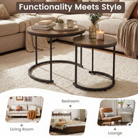 Giantex Set of 2 Compact Stacking Side Tables w/Wooden Tabletop & Powder-Coated Steel Frame