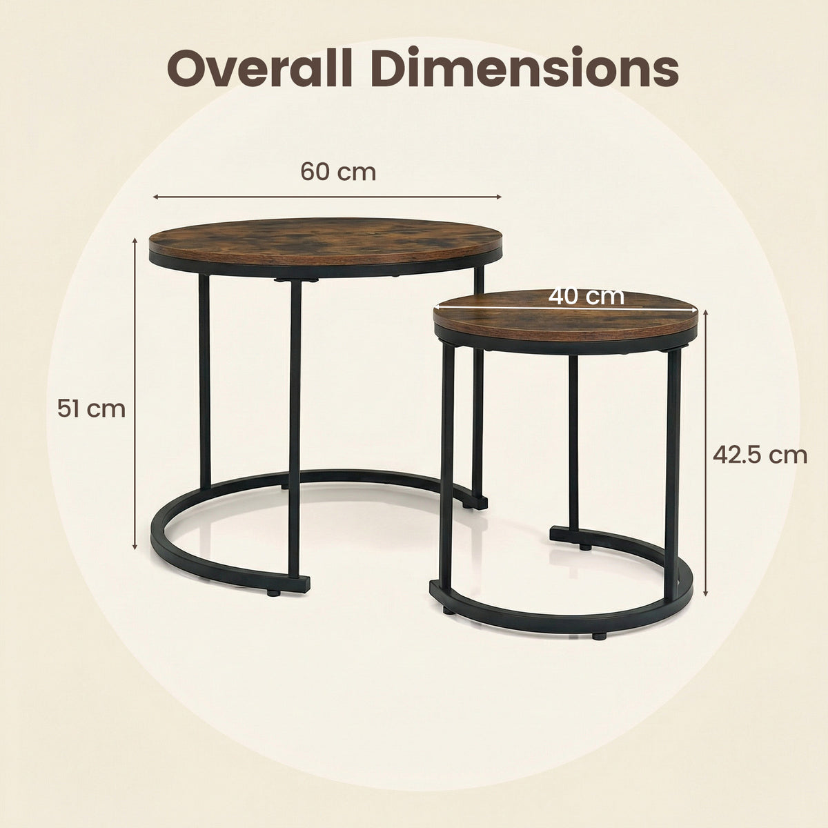 Giantex Set of 2 Compact Stacking Side Tables w/Wooden Tabletop & Powder-Coated Steel Frame
