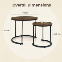 Giantex Set of 2 Compact Stacking Side Tables w/Wooden Tabletop & Powder-Coated Steel Frame