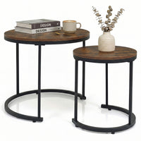 Giantex Set of 2 Compact Stacking Side Tables w/Wooden Tabletop & Powder-Coated Steel Frame