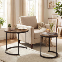 Giantex Set of 2 Compact Stacking Side Tables w/Wooden Tabletop & Powder-Coated Steel Frame