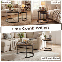 Giantex Set of 2 Compact Stacking Side Tables w/Wooden Tabletop & Powder-Coated Steel Frame
