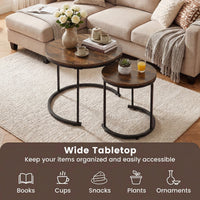 Giantex Set of 2 Compact Stacking Side Tables w/Wooden Tabletop & Powder-Coated Steel Frame
