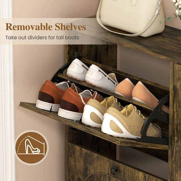 Shoe Storage Cabinet with 4 Flip Drawers for Entryway