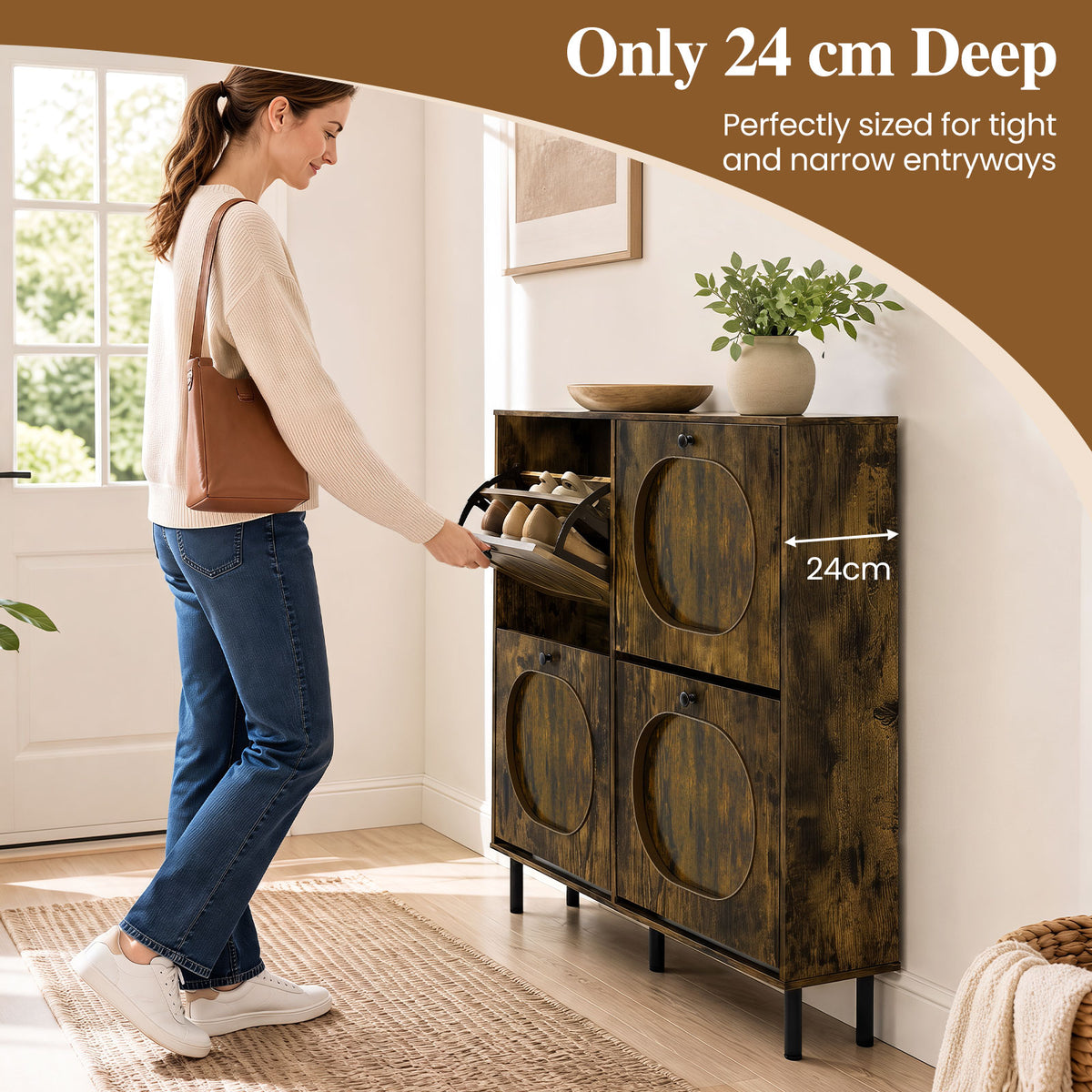 Shoe Storage Cabinet with 4 Flip Drawers for Entryway