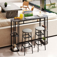 150 cm Long Bar Table, Narrow Pub Table with Faux Marble Tabletop & Storage Shelves
