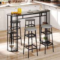 150 cm Long Bar Table, Narrow Pub Table with Faux Marble Tabletop & Storage Shelves