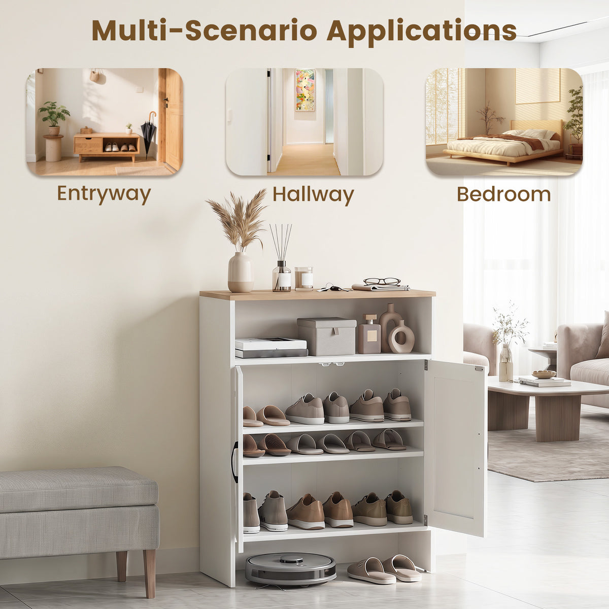 Giantex Shoe Cabinet with 2 Barn Doors, Modern Narrow Shoe Storage Cabinet