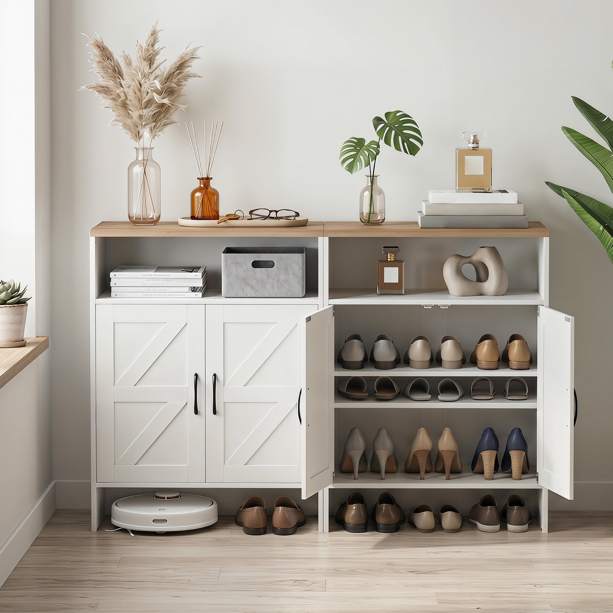 Giantex Shoe Cabinet with 2 Barn Doors, Modern Narrow Shoe Storage Cabinet